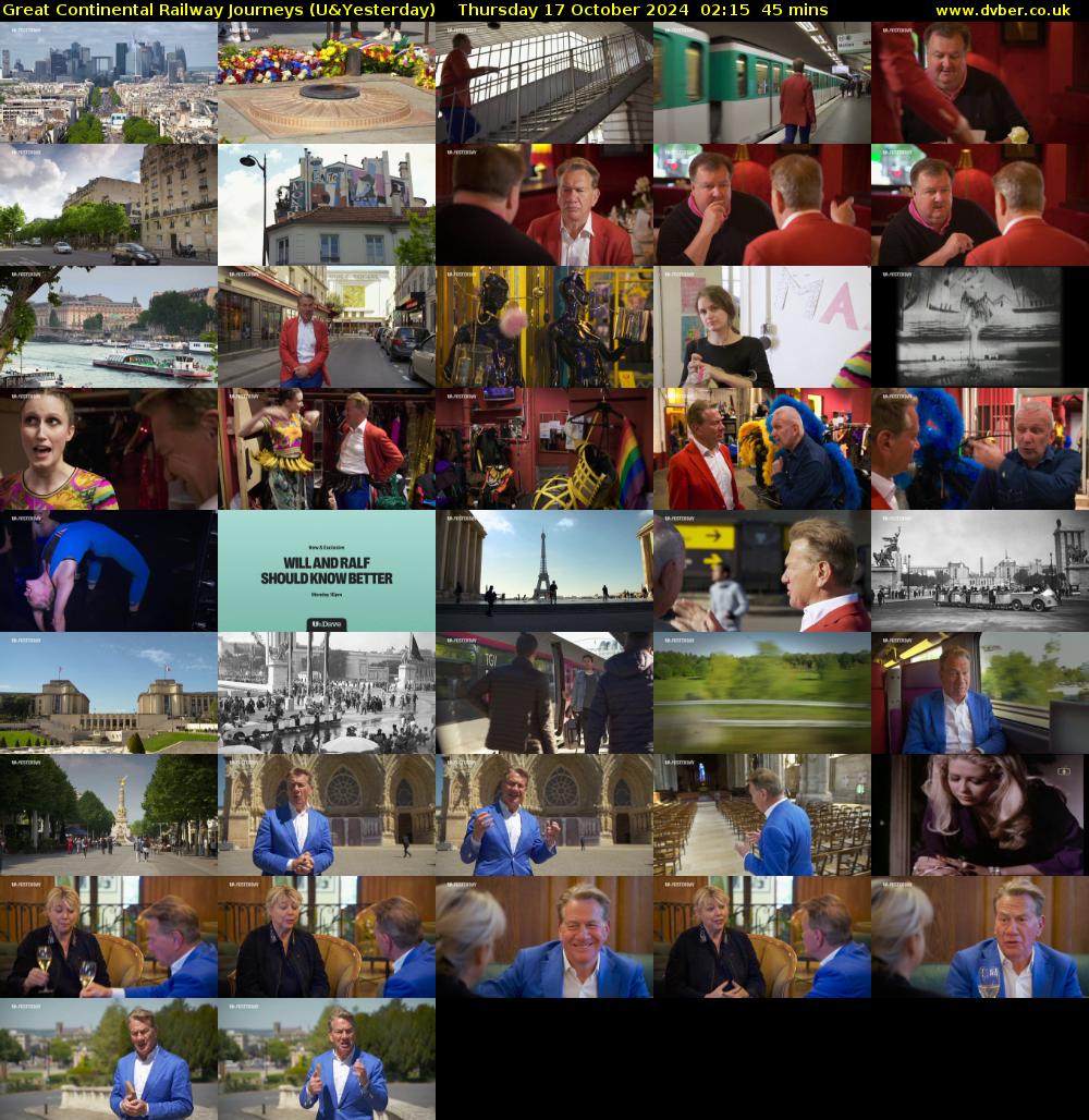 Great Continental Railway Journeys (U&Yesterday) Thursday 17 October 2024 02:15 - 03:00