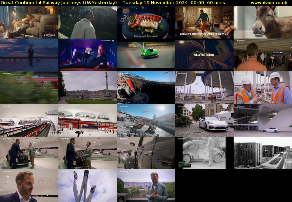 Great Continental Railway Journeys (U&Yesterday) Tuesday 19 November 2024 00:00 - 01:00