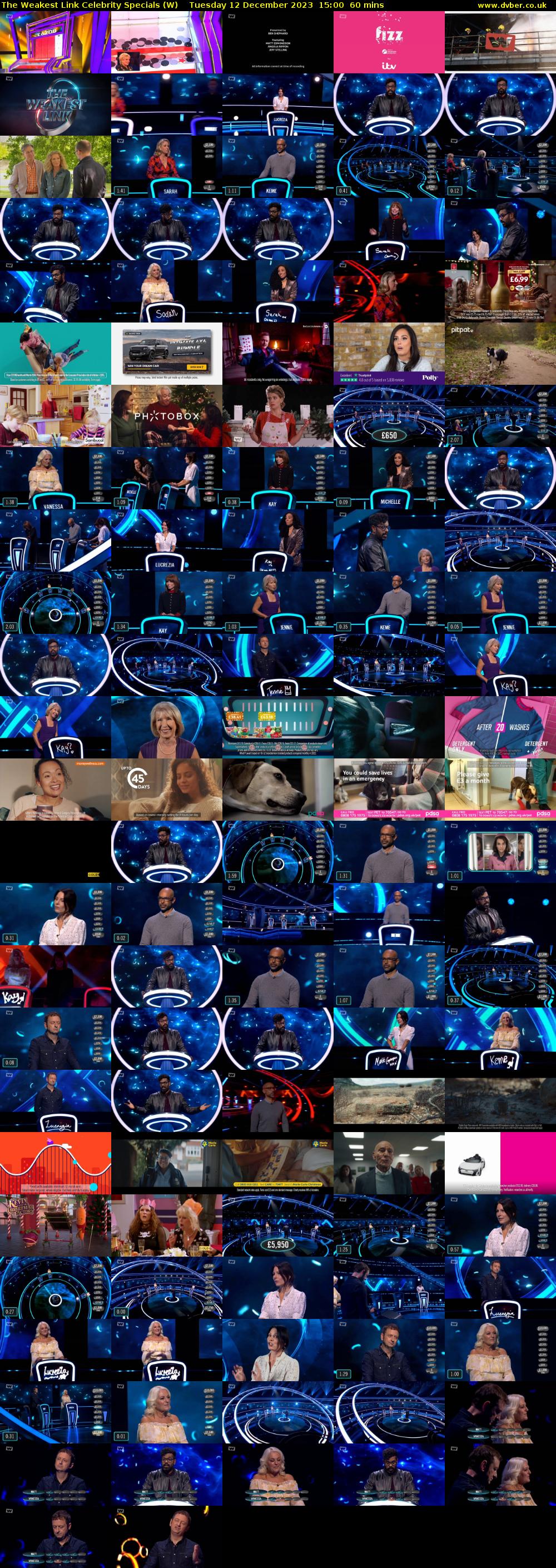 The Weakest Link Celebrity Specials (W) Tuesday 12 December 2023 15:00 - 16:00