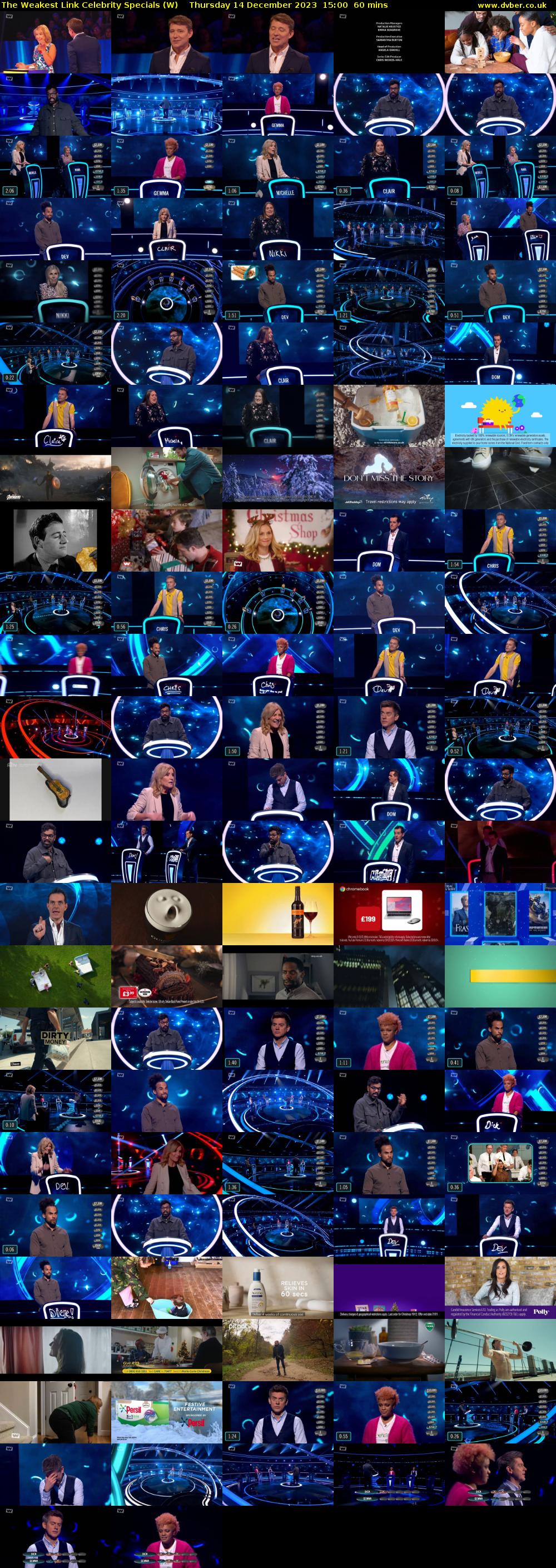 The Weakest Link Celebrity Specials (W) Thursday 14 December 2023 15:00 - 16:00