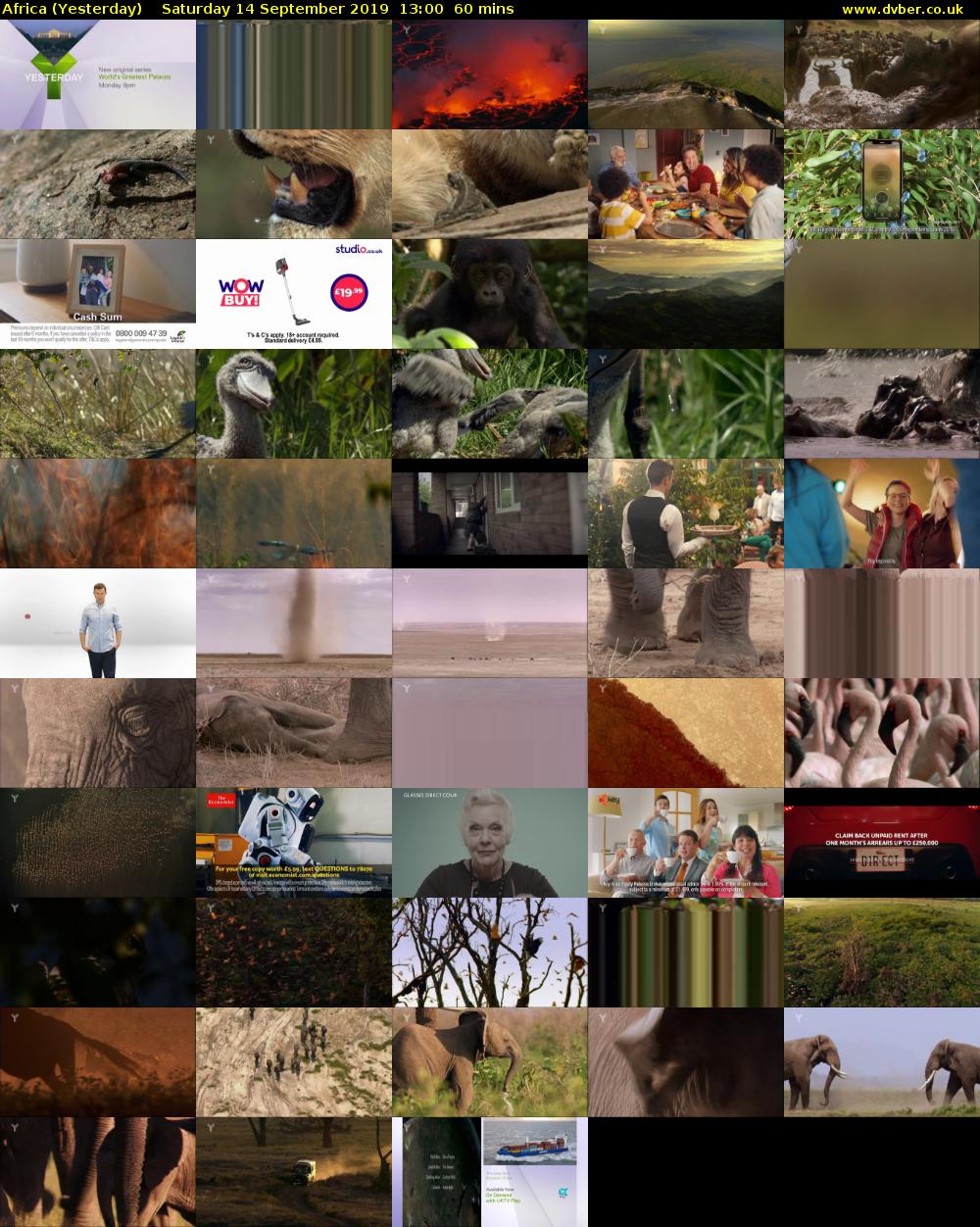 Africa (Yesterday) Saturday 14 September 2019 13:00 - 14:00