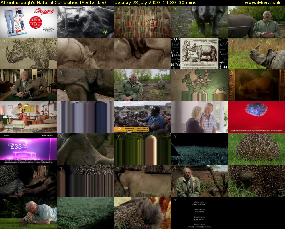 Attenborough's Natural Curiosities (Yesterday) Tuesday 28 July 2020 14:30 - 15:00