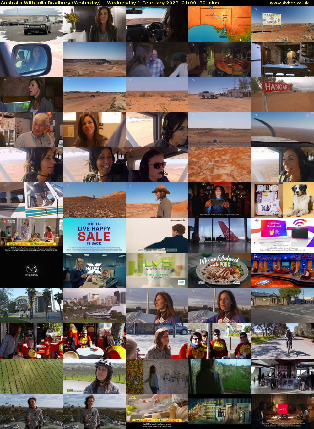 Australia With Julia Bradbury (Yesterday) Wednesday 1 February 2023 21:00 - 21:30