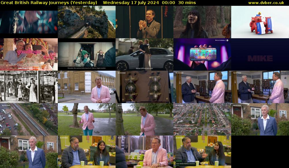 Great British Railway Journeys (Yesterday) Wednesday 17 July 2024 00:00 - 00:30