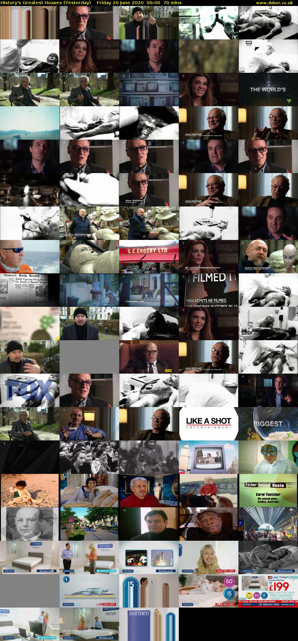 History's Greatest Hoaxes (Yesterday) Friday 26 June 2020 06:00 - 07:10