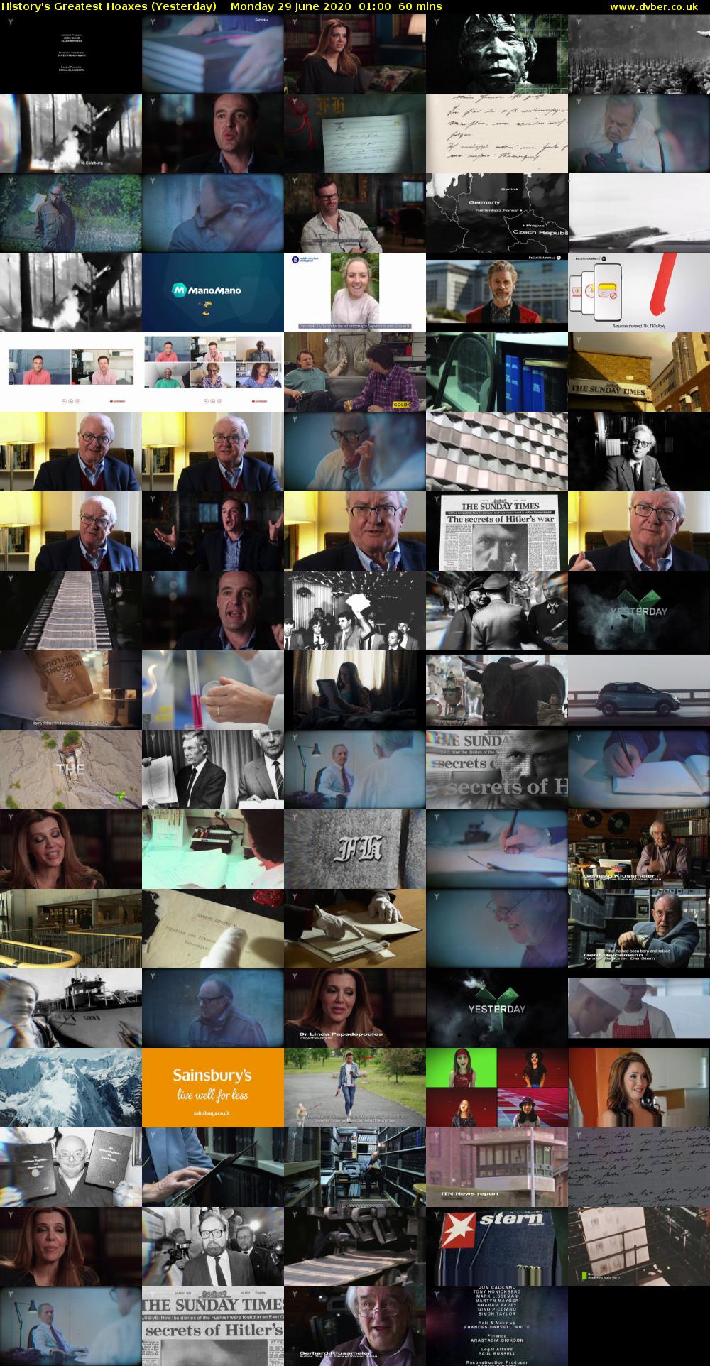 History's Greatest Hoaxes (Yesterday) Monday 29 June 2020 01:00 - 02:00