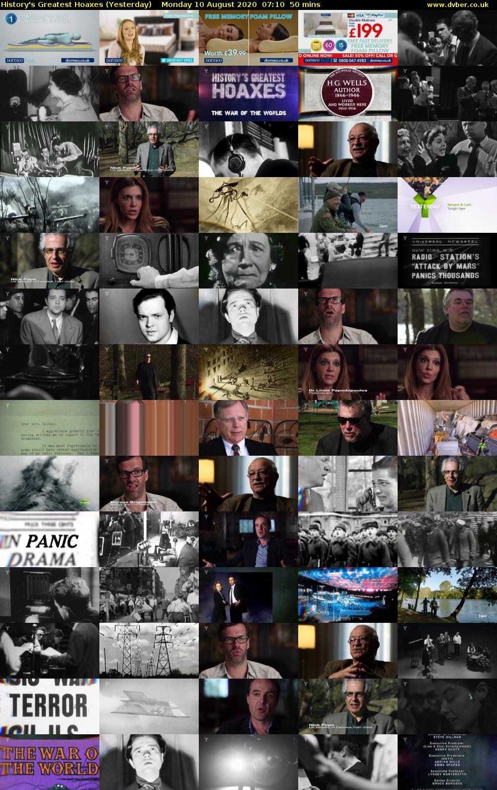 History's Greatest Hoaxes (Yesterday) Monday 10 August 2020 07:10 - 08:00