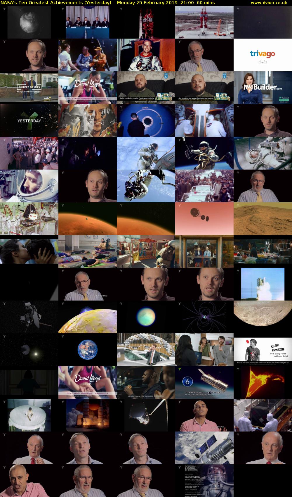 NASA's Ten Greatest Achievements (Yesterday) Monday 25 February 2019 21:00 - 22:00
