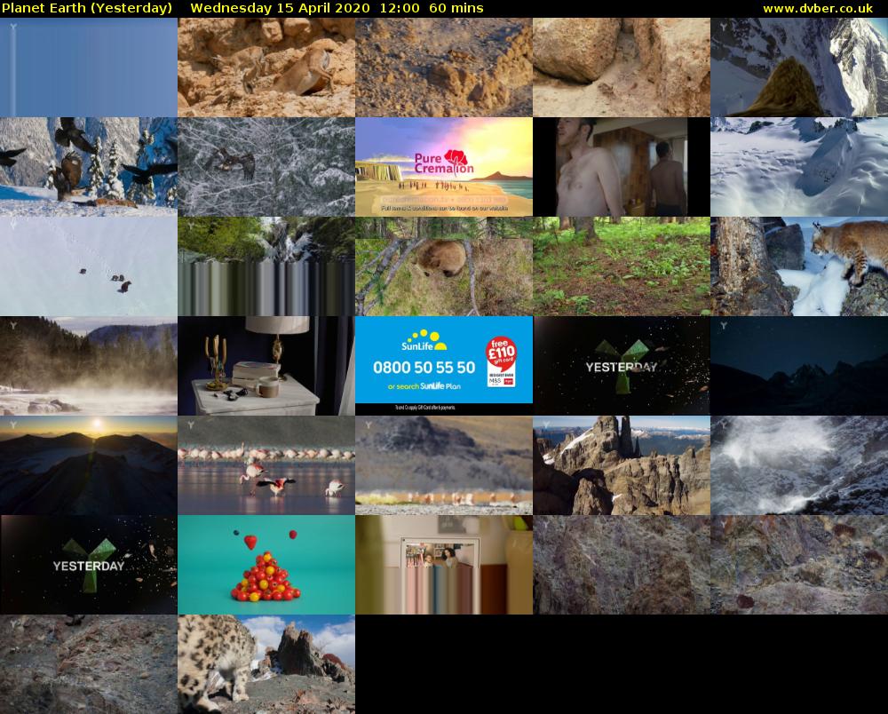 Planet Earth (Yesterday) Wednesday 15 April 2020 12:00 - 13:00
