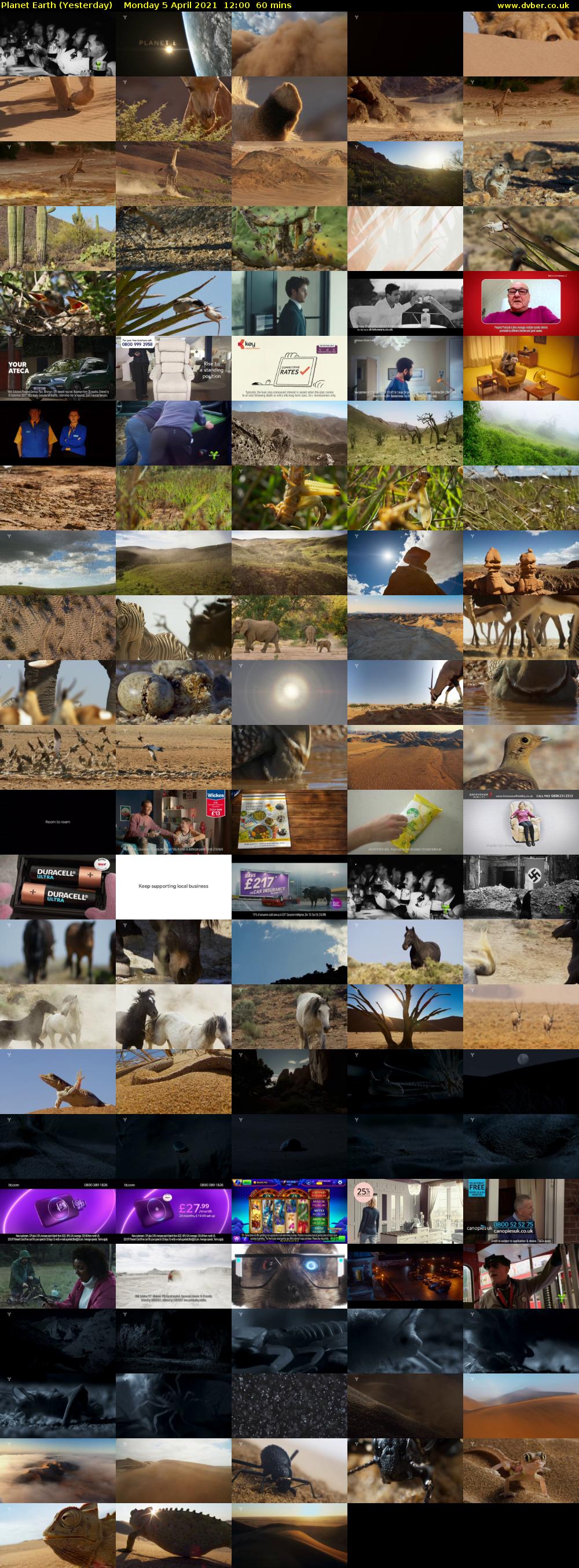 Planet Earth (Yesterday) Monday 5 April 2021 12:00 - 13:00