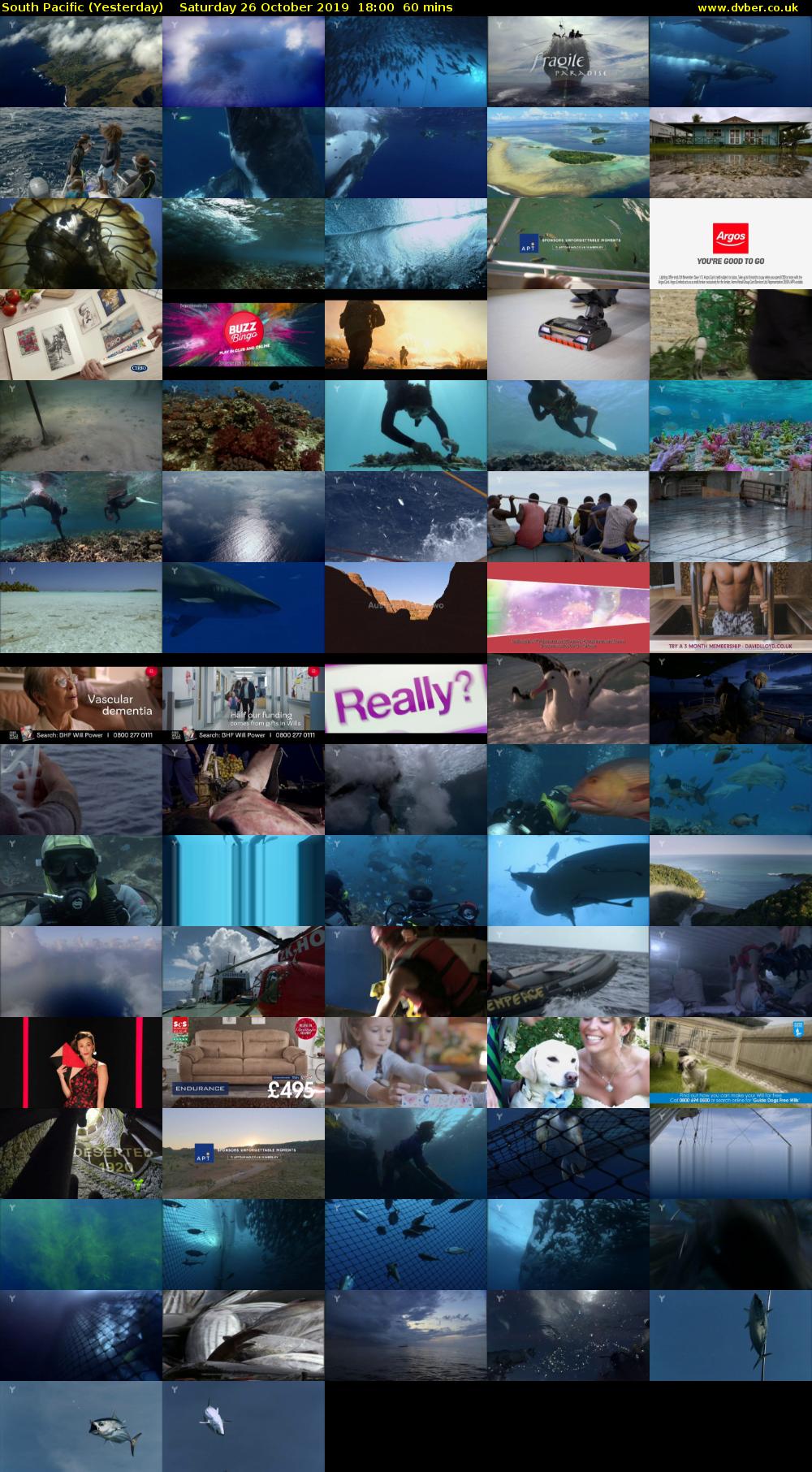 South Pacific (Yesterday) Saturday 26 October 2019 18:00 - 19:00