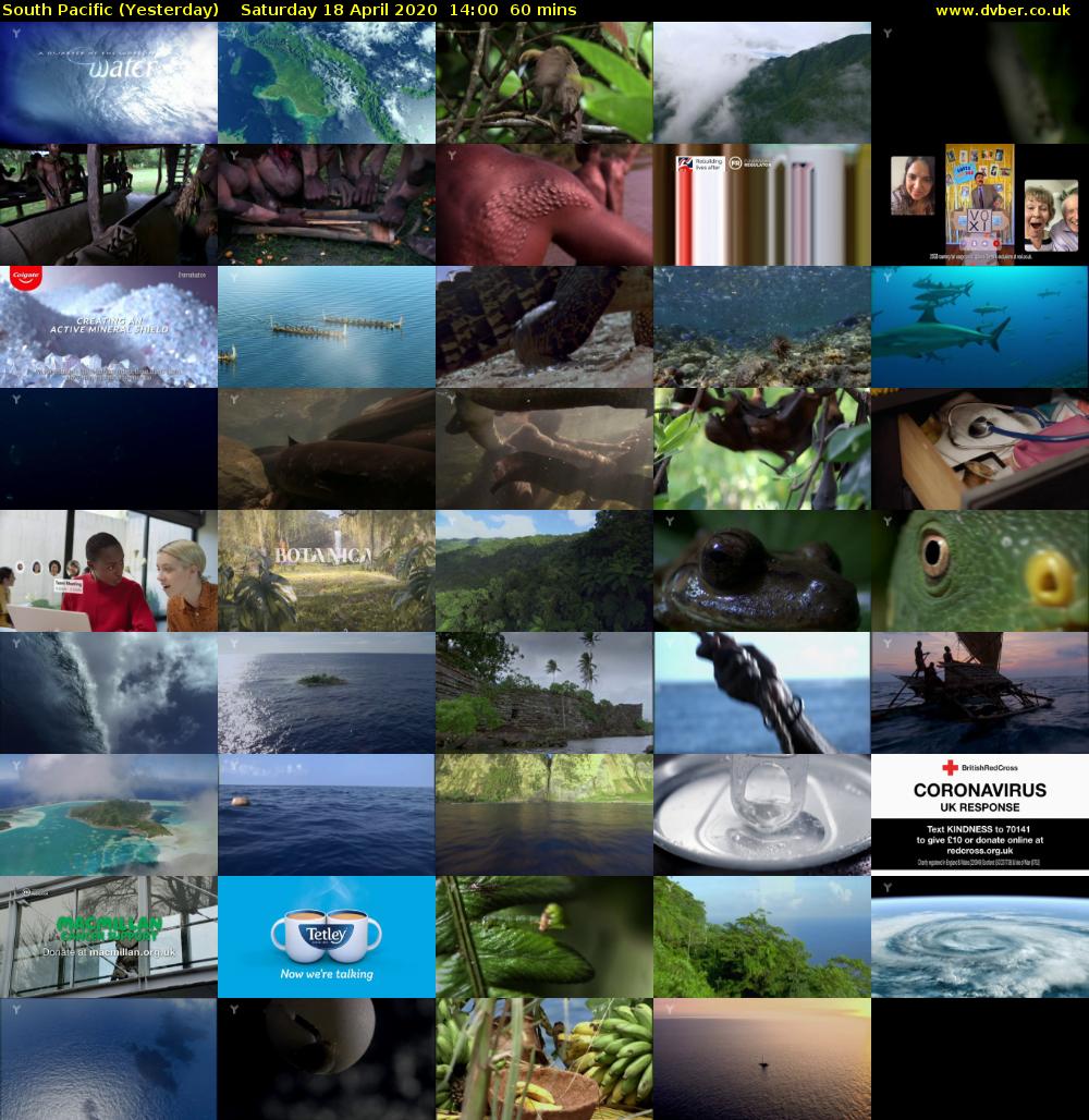 South Pacific (Yesterday) Saturday 18 April 2020 14:00 - 15:00