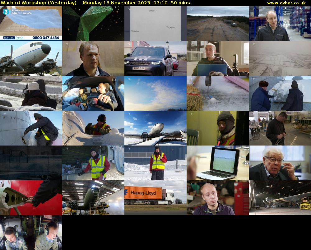 Warbird Workshop (Yesterday) Monday 13 November 2023 07:10 - 08:00