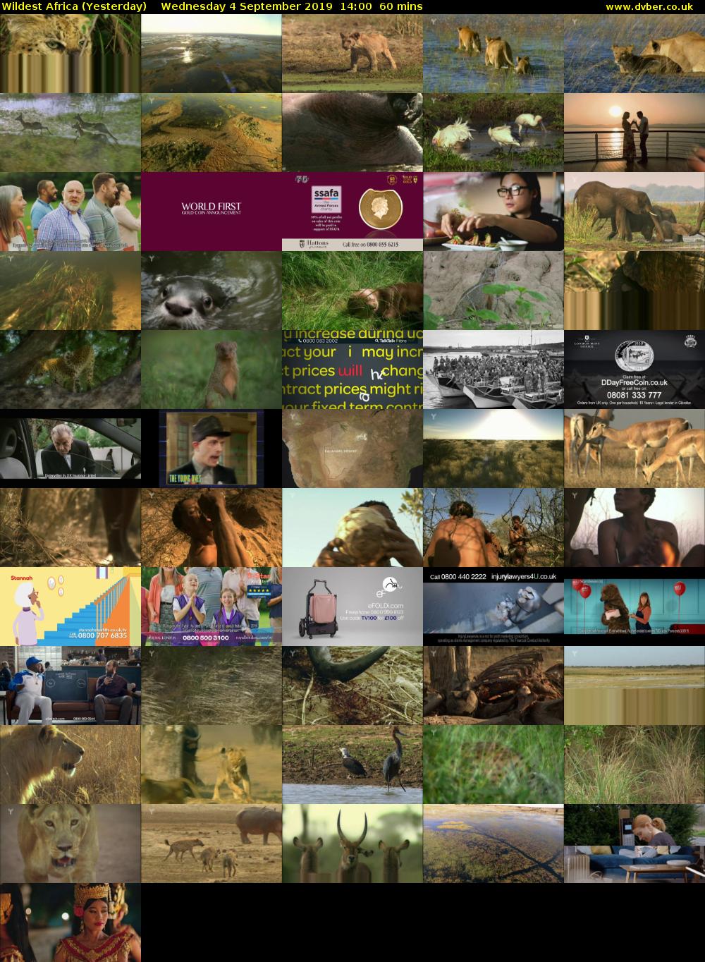 Wildest Africa (Yesterday) Wednesday 4 September 2019 14:00 - 15:00