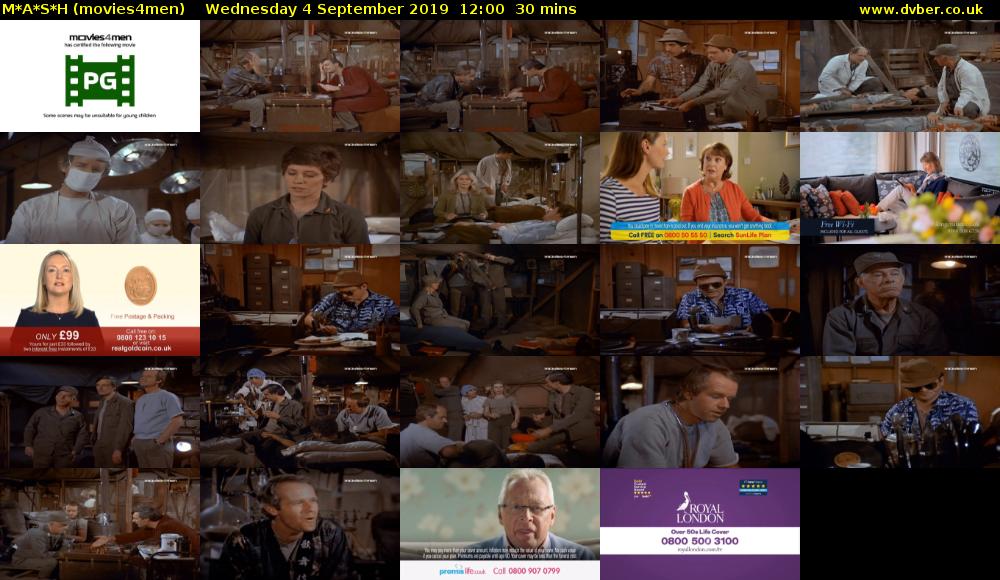 M*A*S*H (movies4men) Wednesday 4 September 2019 12:00 - 12:30
