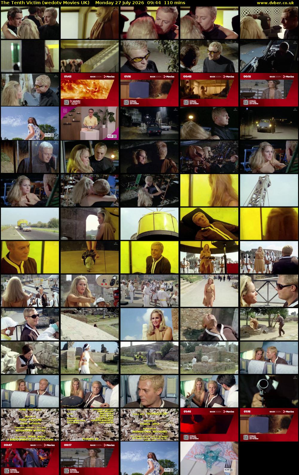 The Tenth Victim (wedotv Movies UK) Monday 27 July 2026 09:44 - 11:34