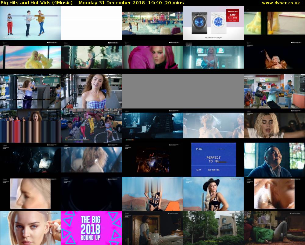 Big Hits and Hot Vids (4Music) Monday 31 December 2018 14:40 - 15:00