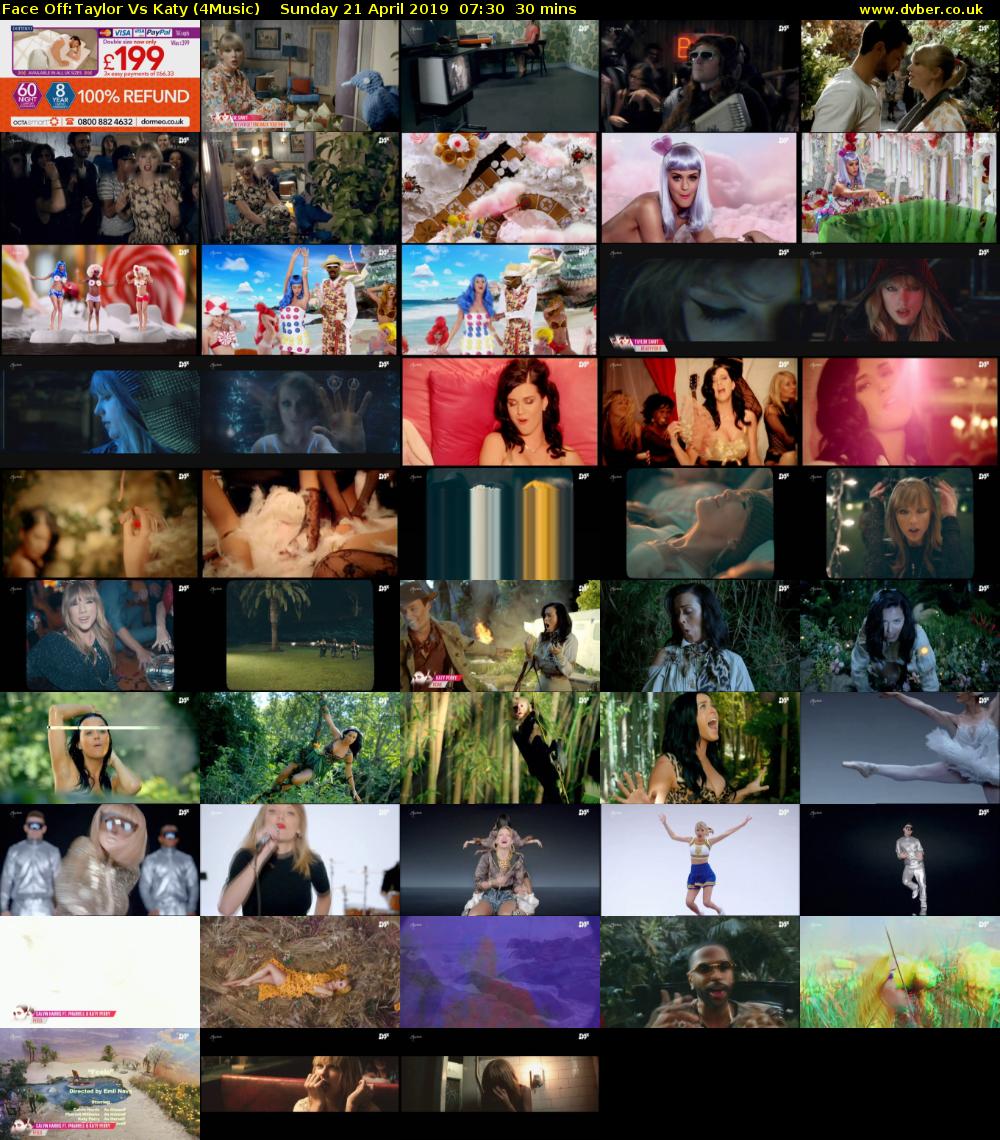Face Off:Taylor Vs Katy (4Music) Sunday 21 April 2019 07:30 - 08:00