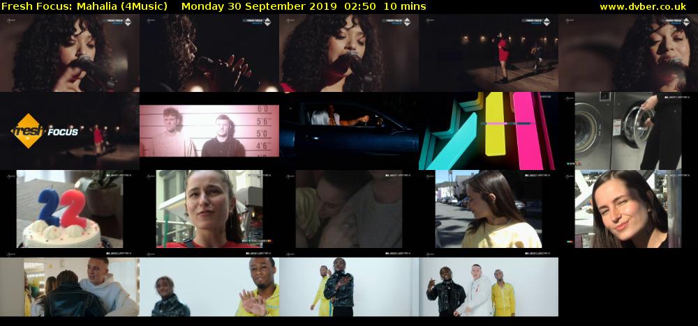 Fresh Focus: Mahalia (4Music) Monday 30 September 2019 02:50 - 03:00
