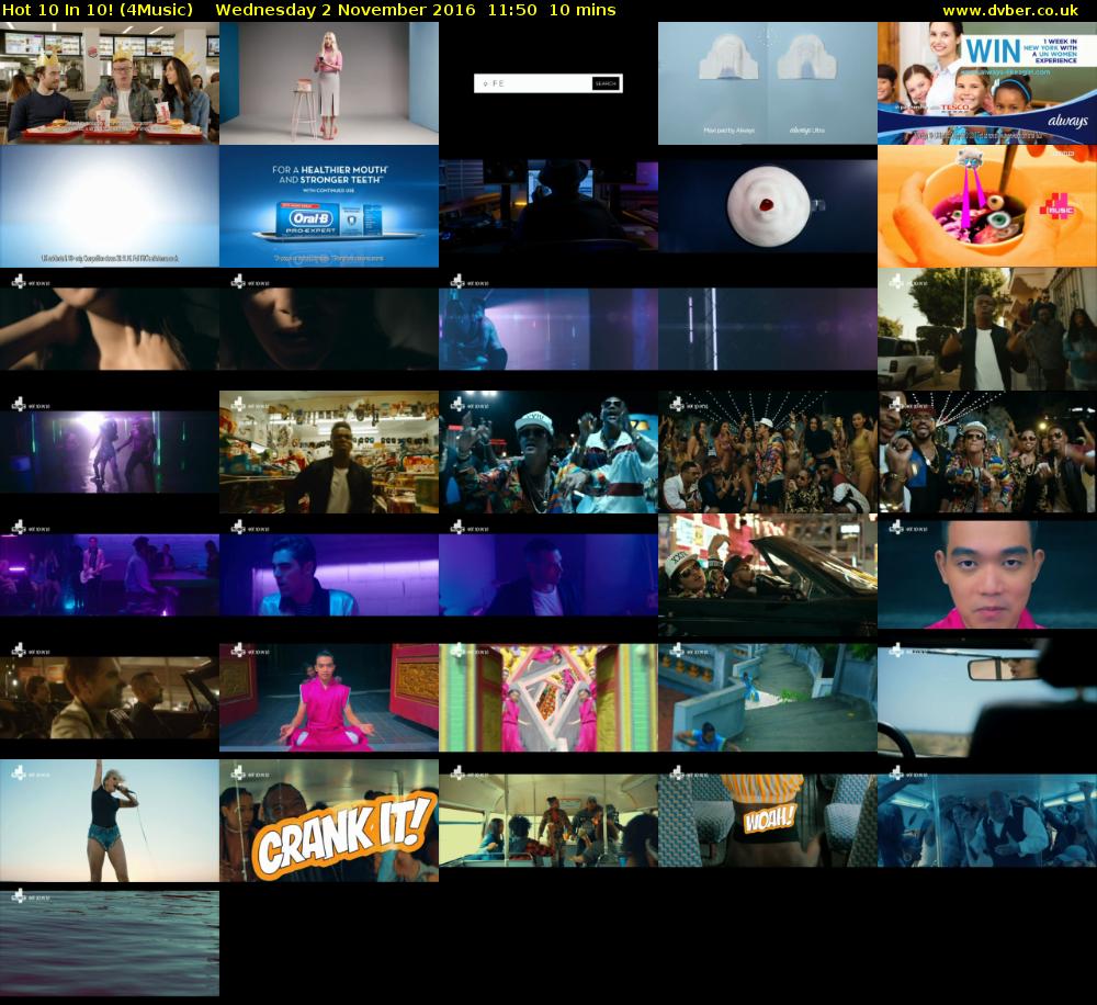 Hot 10 In 10! (4Music) Wednesday 2 November 2016 11:50 - 12:00