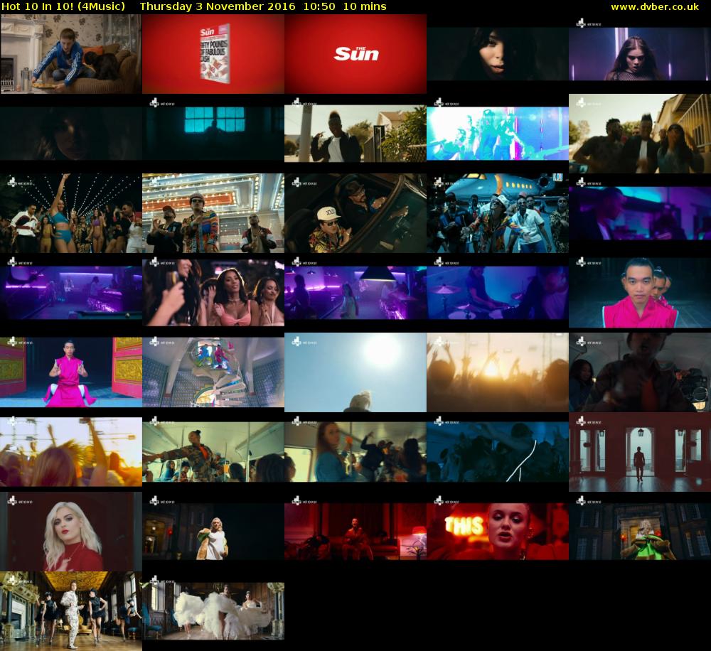 Hot 10 In 10! (4Music) Thursday 3 November 2016 10:50 - 11:00
