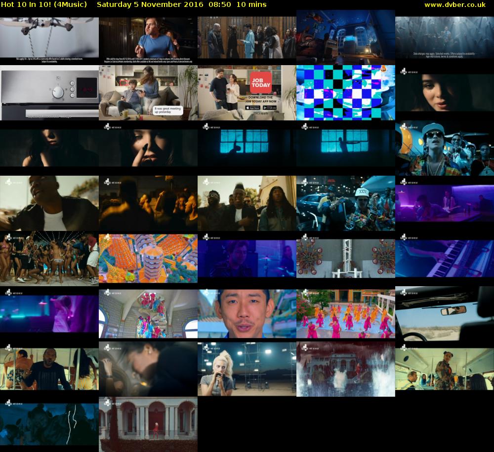 Hot 10 In 10! (4Music) Saturday 5 November 2016 08:50 - 09:00