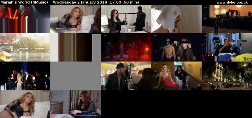 Mariah's World (4Music) Wednesday 2 January 2019 17:00 - 18:00