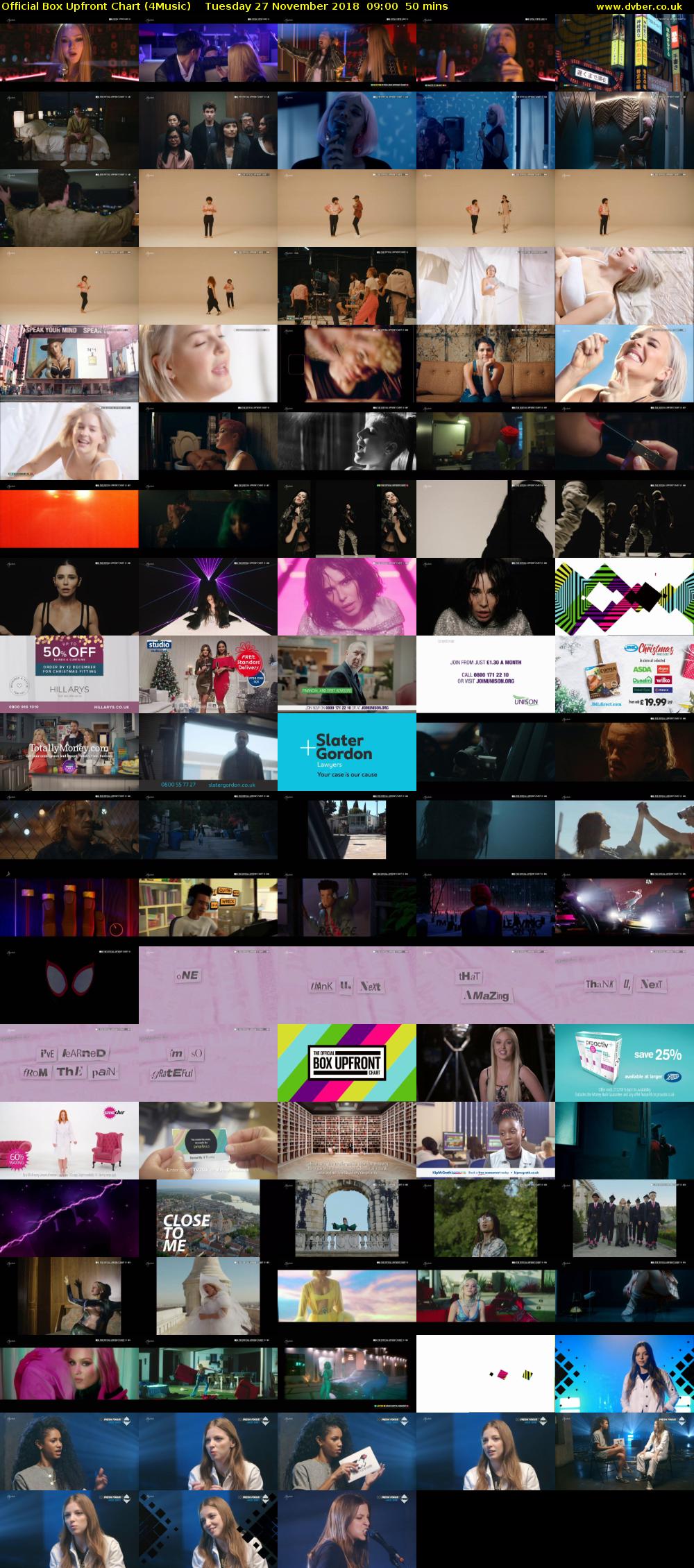 Official Box Upfront Chart (4Music) Tuesday 27 November 2018 09:00 - 09:50