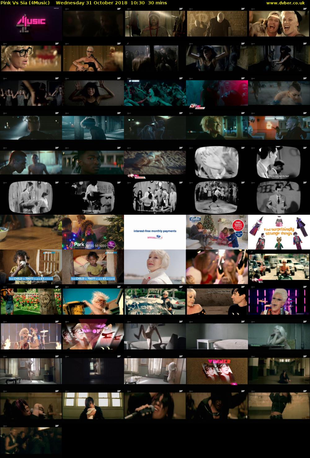 Pink vs Sia (4Music) Wednesday 31 October 2018 10:30 - 11:00