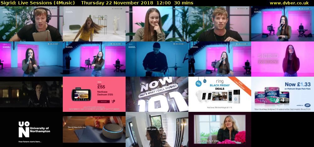 Sigrid: Live Sessions (4Music) Thursday 22 November 2018 12:00 - 12:30