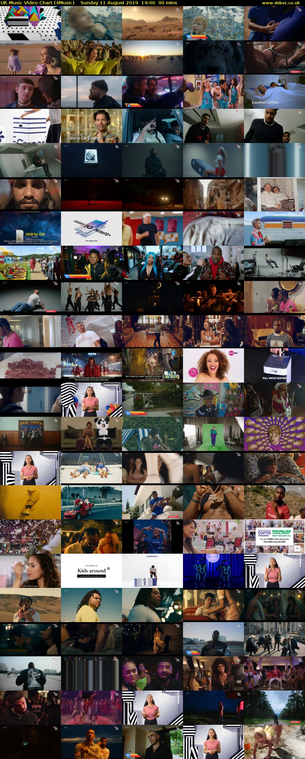 UK Music Video Chart (4Music) Sunday 11 August 2019 14:00 - 15:30