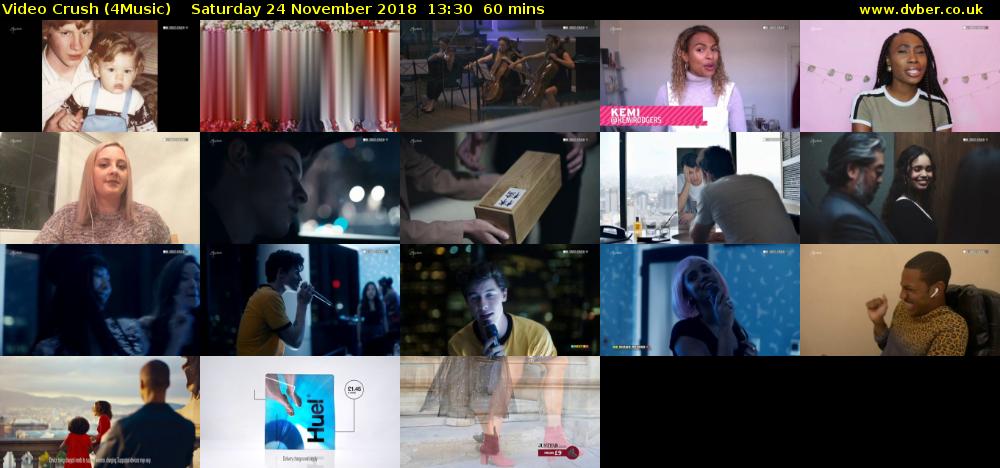 Video Crush (4Music) Saturday 24 November 2018 13:30 - 14:30
