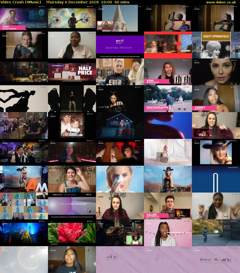 Video Crush (4Music) Thursday 6 December 2018 10:00 - 11:00