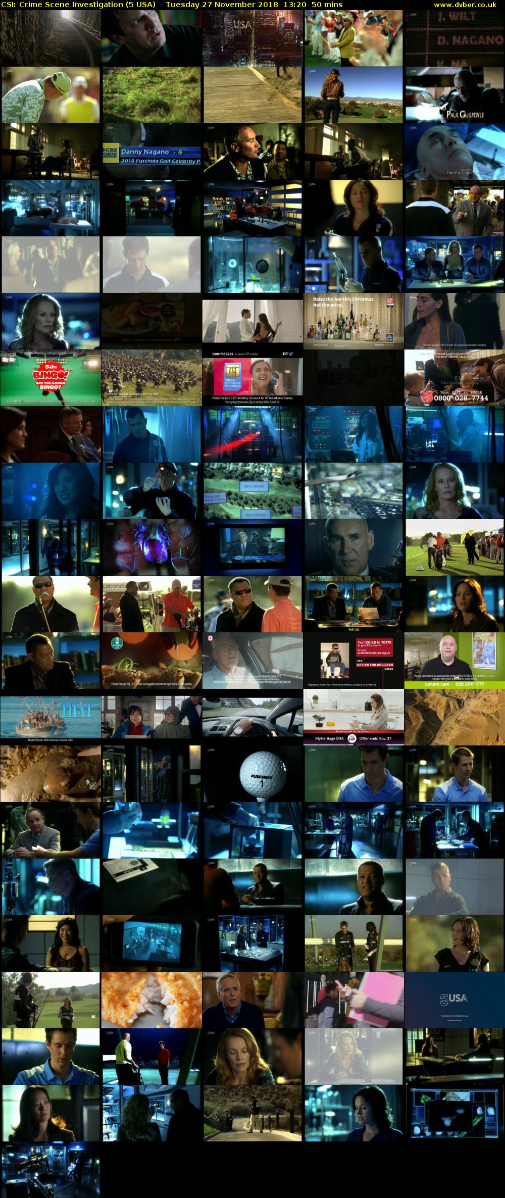 CSI: Crime Scene Investigation (5 USA) Tuesday 27 November 2018 13:20 - 14:10
