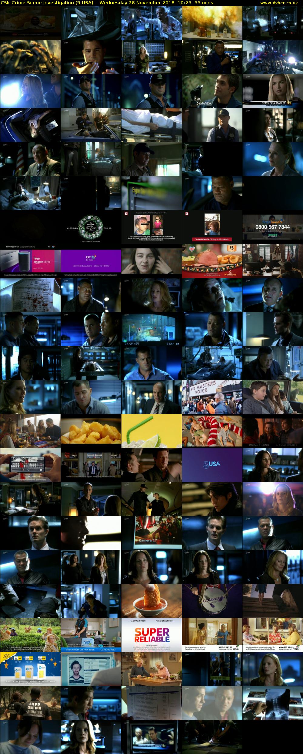 CSI: Crime Scene Investigation (5 USA) Wednesday 28 November 2018 10:25 - 11:20