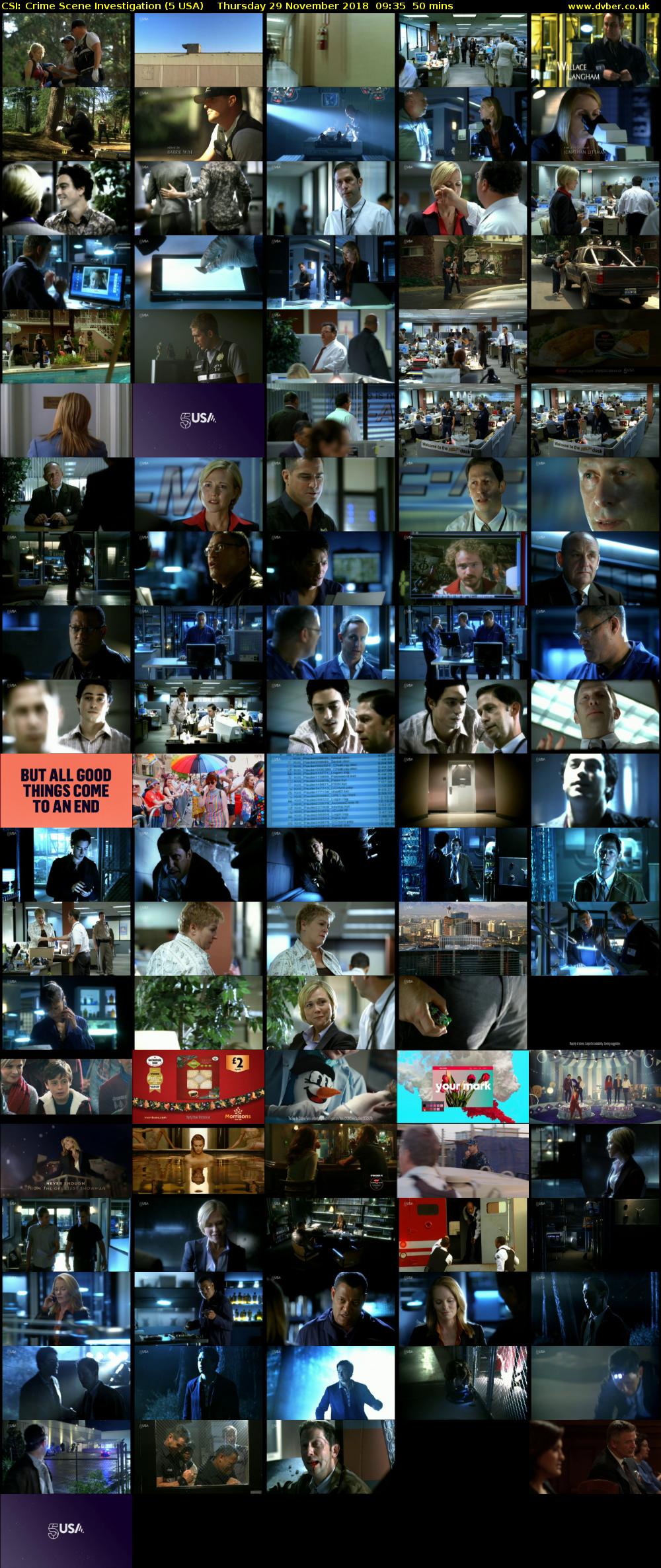 CSI: Crime Scene Investigation (5 USA) Thursday 29 November 2018 09:35 - 10:25