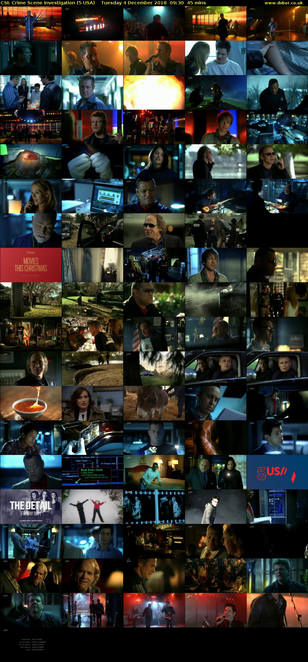 CSI: Crime Scene Investigation (5 USA) Tuesday 4 December 2018 09:30 - 10:15