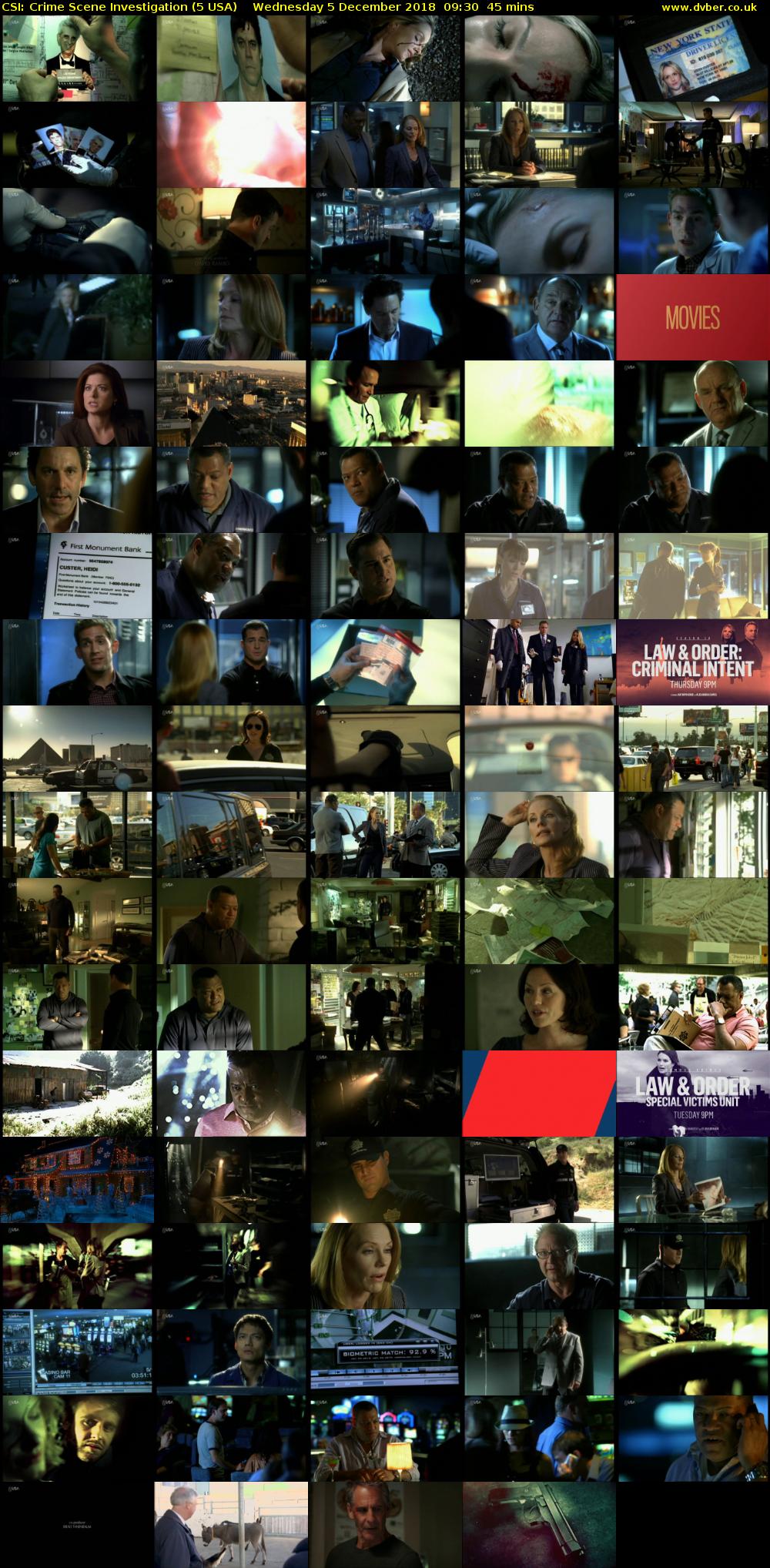 CSI: Crime Scene Investigation (5 USA) Wednesday 5 December 2018 09:30 - 10:15