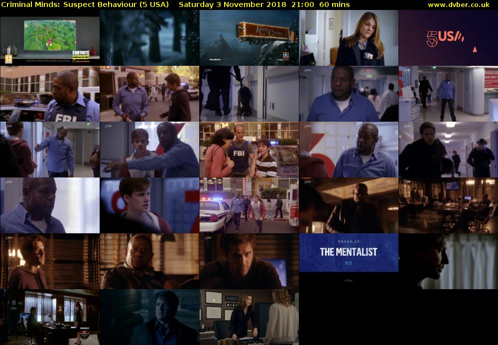 Criminal Minds: Suspect Behaviour (5 USA) Saturday 3 November 2018 21:00 - 22:00