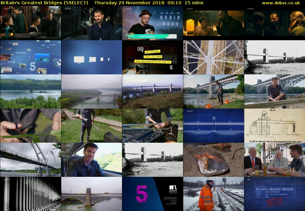 Britain's Greatest Bridges (5SELECT) Thursday 29 November 2018 09:10 - 09:25