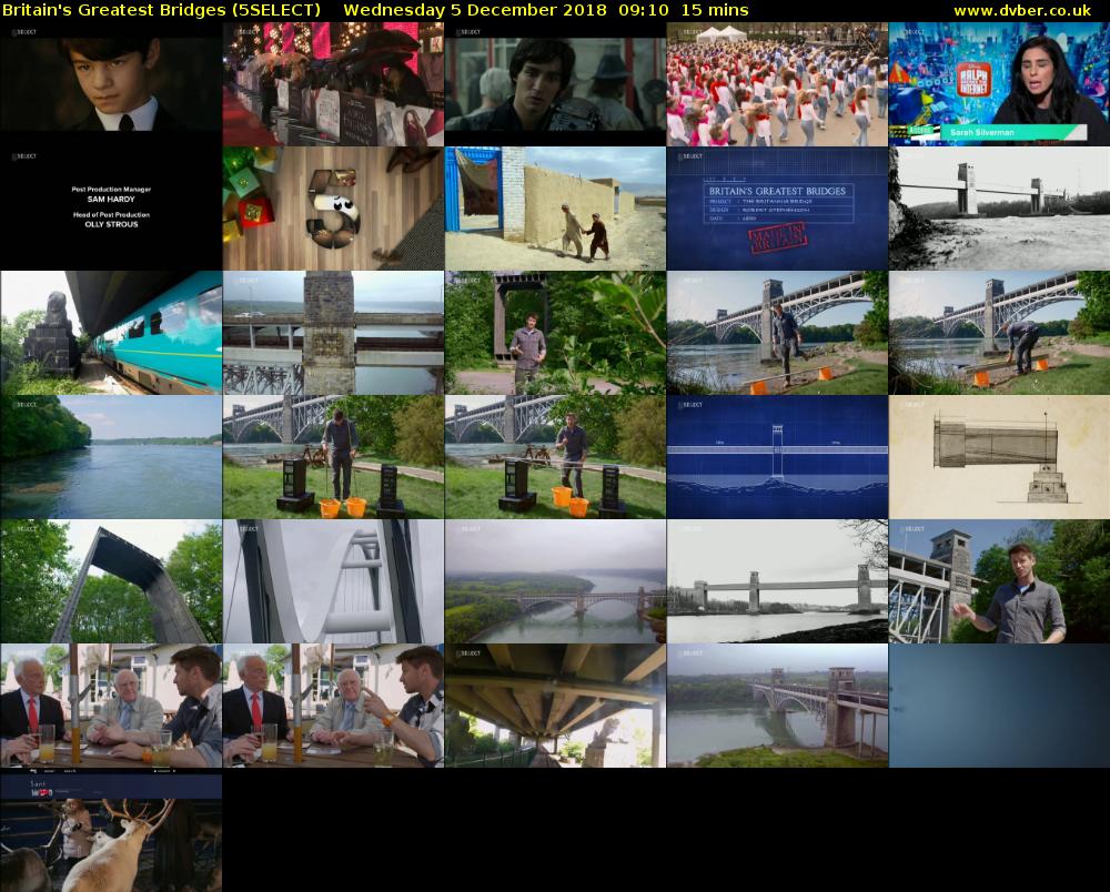 Britain's Greatest Bridges (5SELECT) Wednesday 5 December 2018 09:10 - 09:25