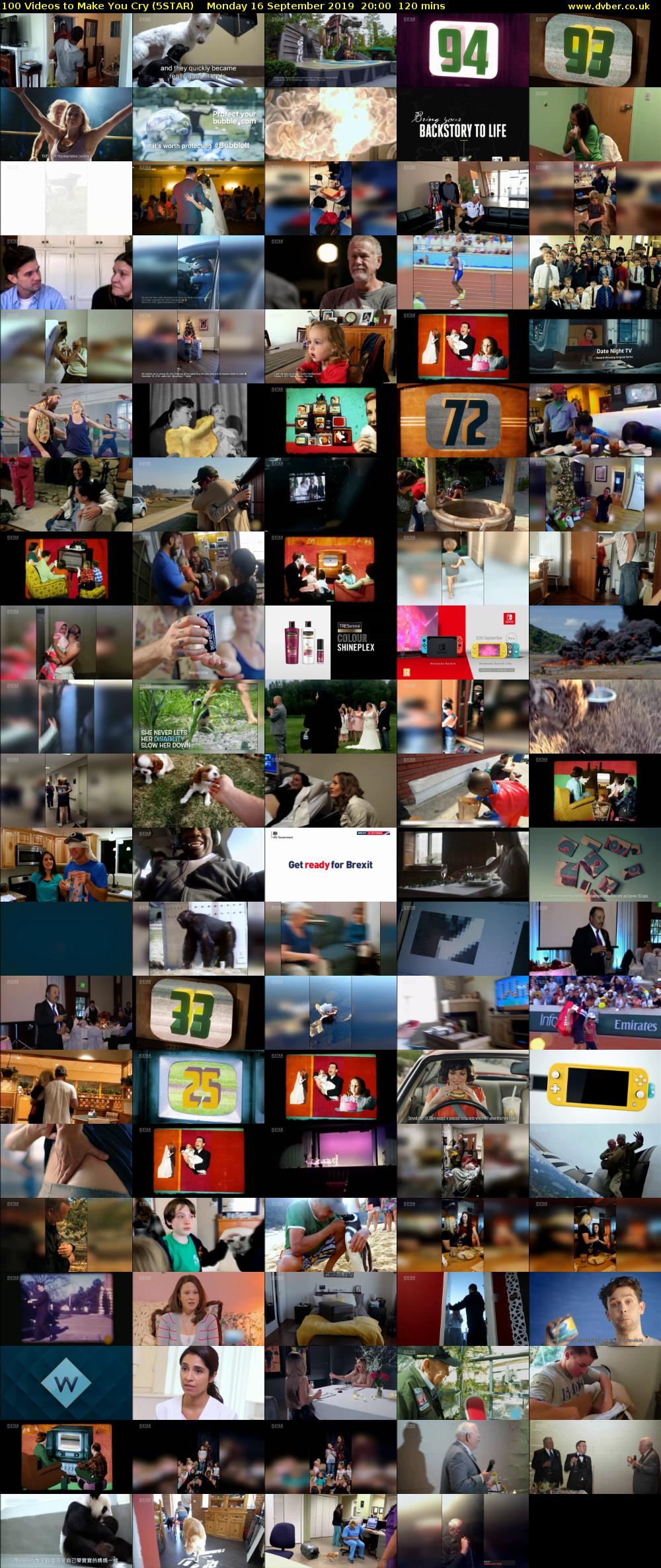 100 Videos to Make You Cry (5STAR) Monday 16 September 2019 20:00 - 22:00