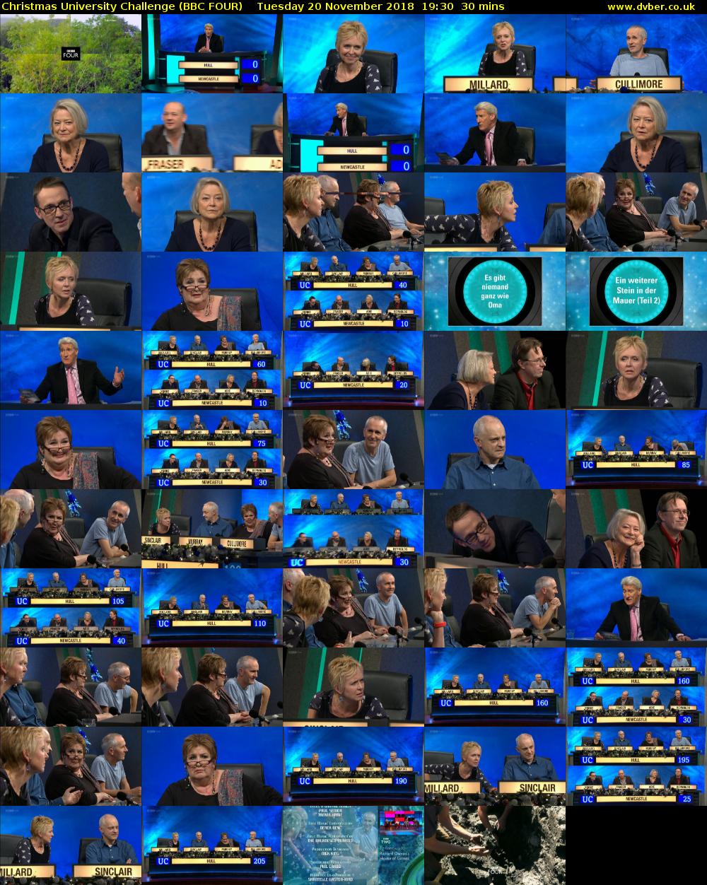 Christmas University Challenge (BBC FOUR) Tuesday 20 November 2018 19:30 - 20:00