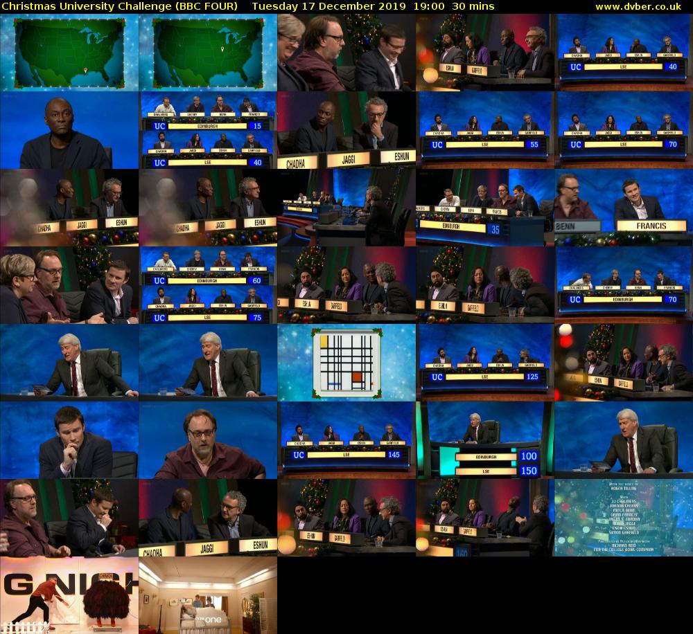 Christmas University Challenge (BBC FOUR) Tuesday 17 December 2019 19:00 - 19:30