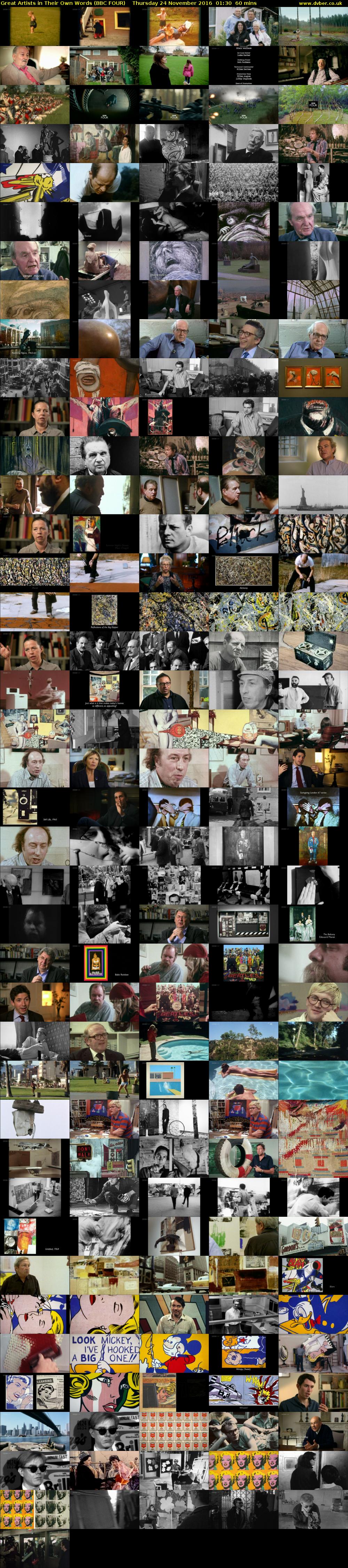 Great Artists in Their Own Words (BBC FOUR) Thursday 24 November 2016 01:30 - 02:30