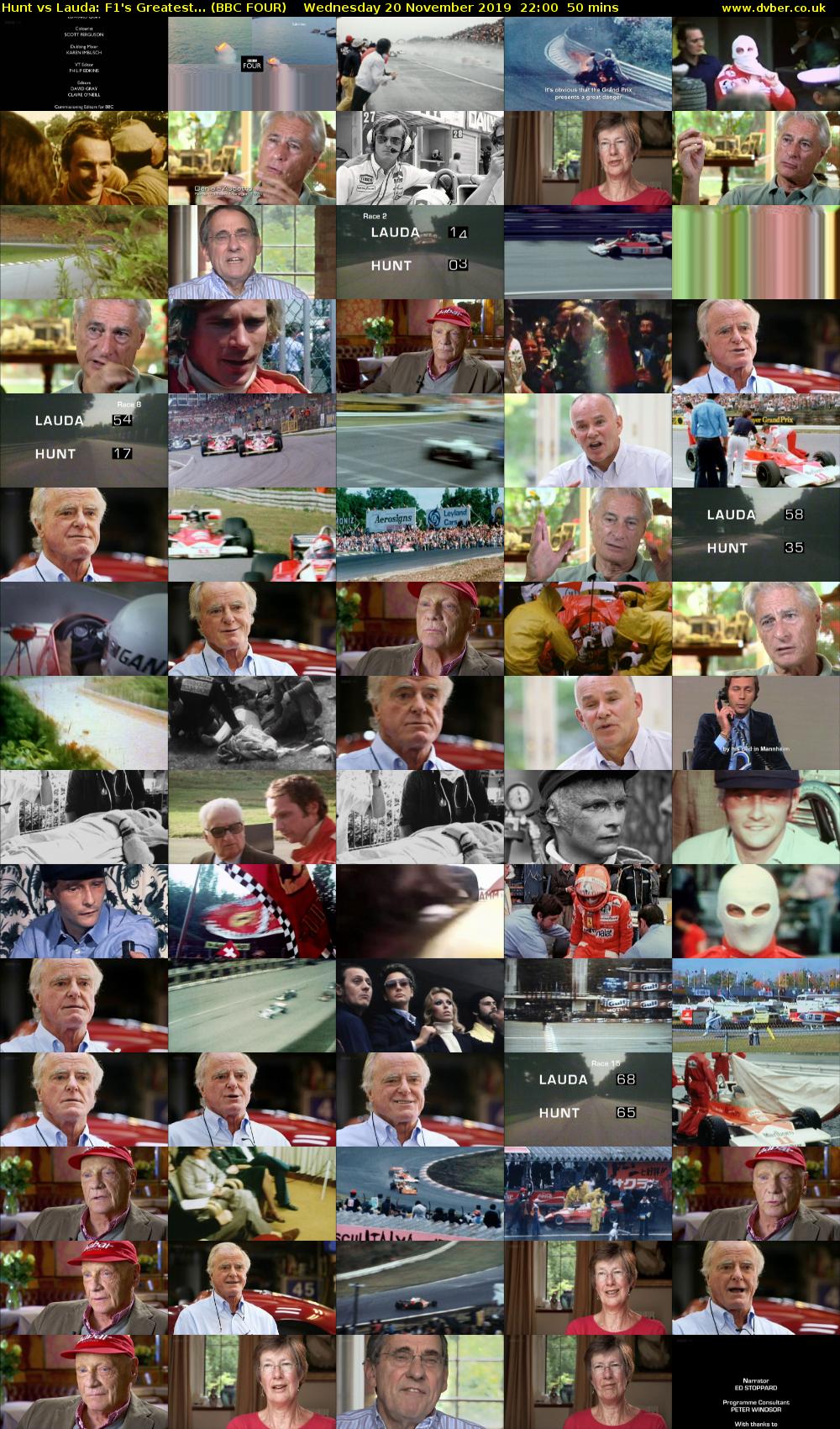 Hunt vs Lauda: F1's Greatest... (BBC FOUR) Wednesday 20 November 2019 22:00 - 22:50
