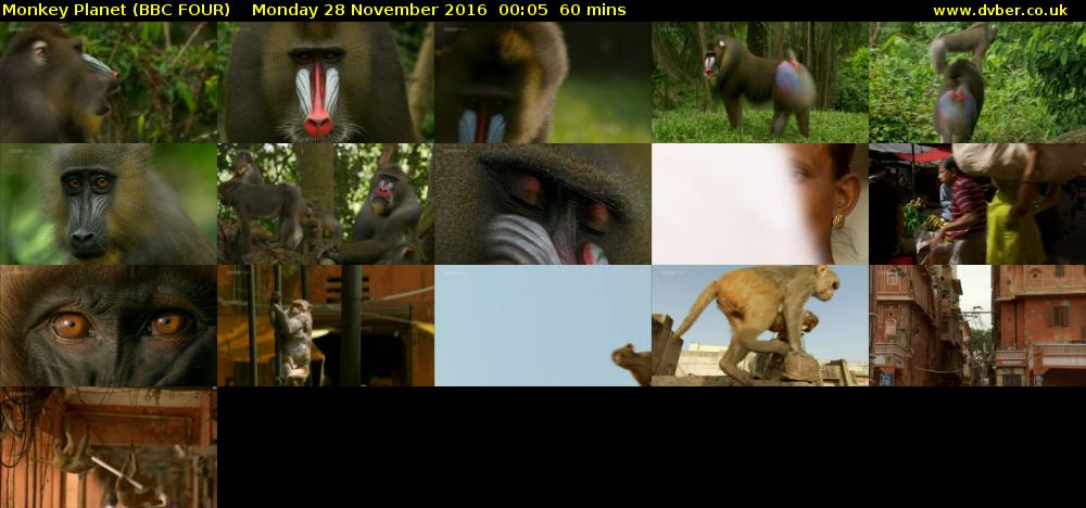 Monkey Planet (BBC FOUR) Monday 28 November 2016 00:05 - 01:05