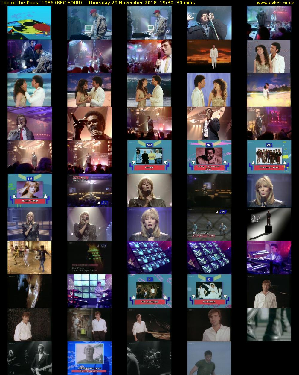 Top of the Pops: 1986 (BBC FOUR) Thursday 29 November 2018 19:30 - 20:00