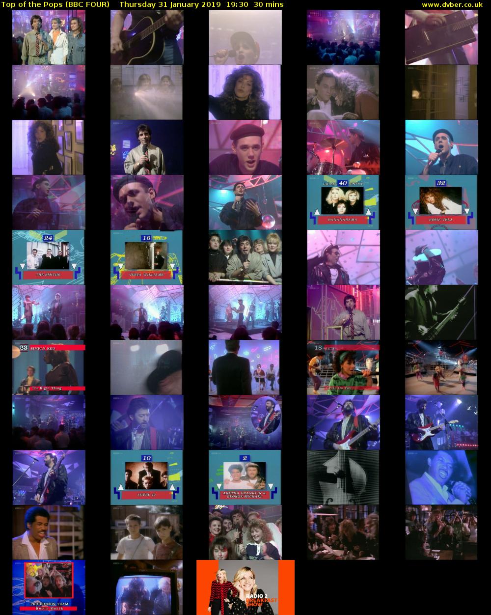Top of the Pops (BBC FOUR) Thursday 31 January 2019 19:30 - 20:00