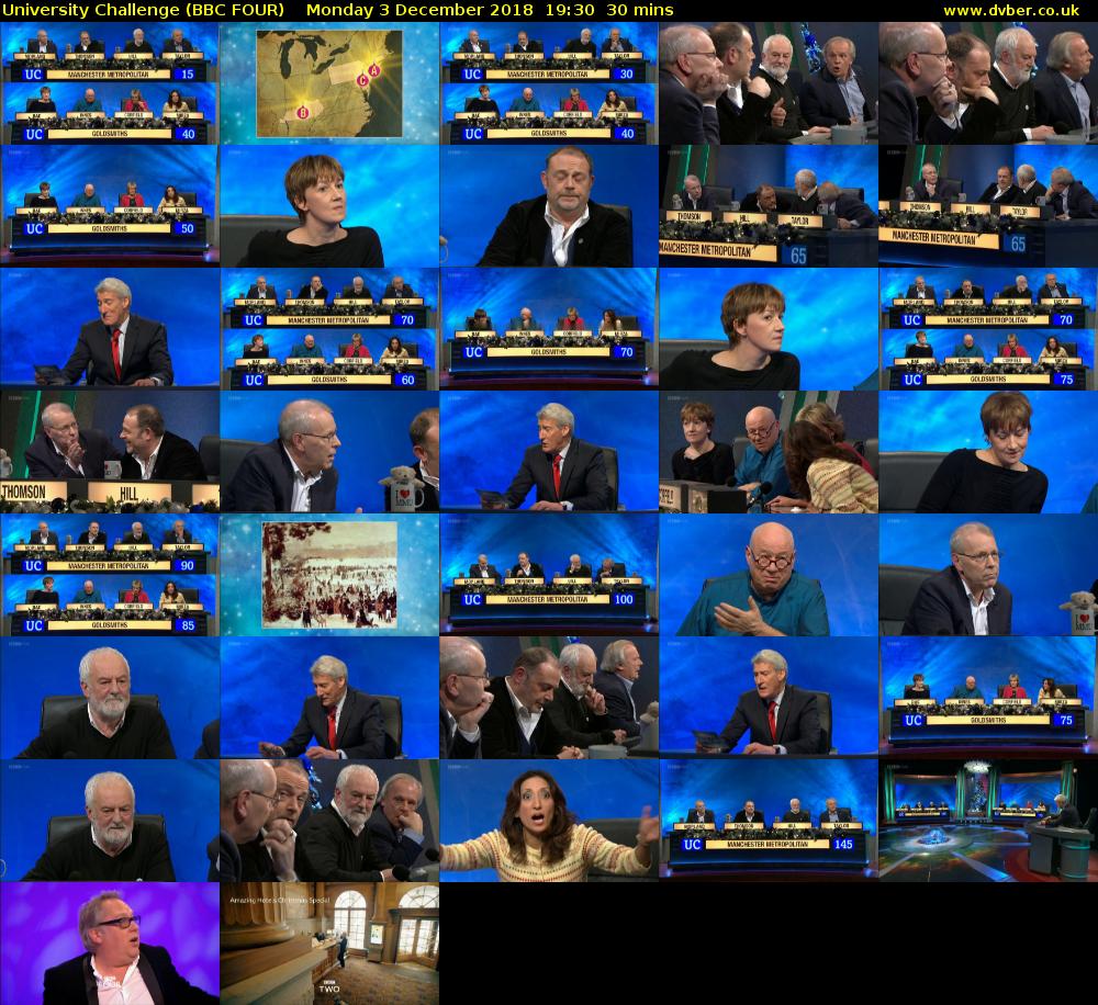 University Challenge (BBC FOUR) Monday 3 December 2018 19:30 - 20:00